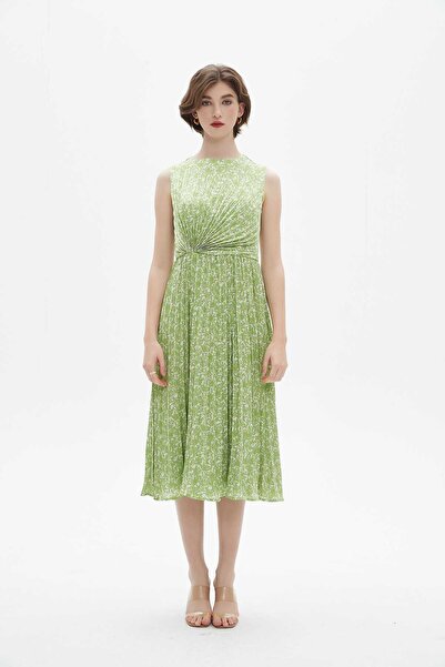 Nichii Green Floral Midi A-Line Dress