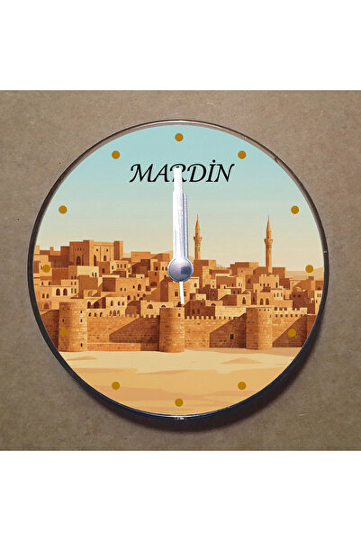 BK Design Mardin Temalı Magnet Saat Buzdolabı Süsü Duvar Saati 10,5cm MS1054