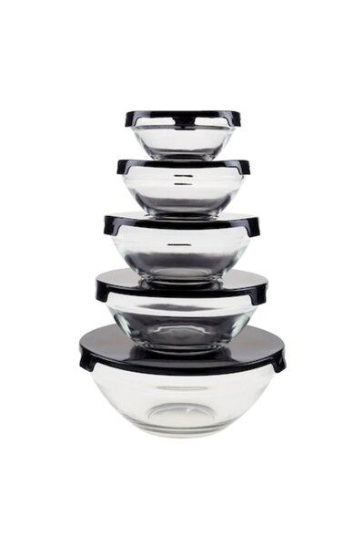 OEM Set of 5 Glass Bowls with Plastic Lids