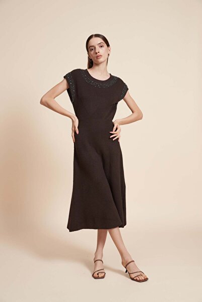 Yola Solid Maxi Dress with Short Sleeves and Rhinestone Detail