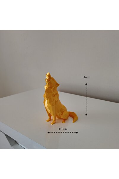 3DcraftTr Dekoratif Geometrik Kurt Heykeli - Modern Uluyan Kurt Biblo 16 cm G...