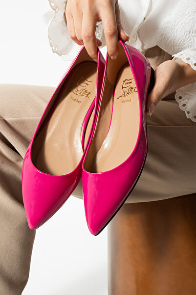 Extra Shoes İstanbul Women's Fuchsia Patent Leather Ballerina Pointed Toe Cas...