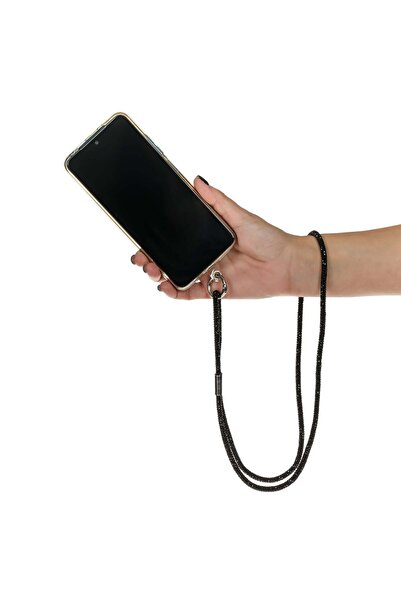 OEM Neck strap for mobile phone case, black with rhinestones. Suitable for wa...