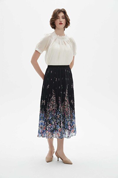 Nichii Floral Pleated Midi Skirt