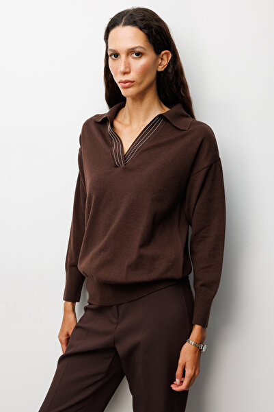 ON TRİKO Polo Neck Chain Detailed Knitwear Sweater 66336