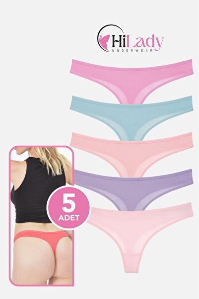 Hilady Women's Thong,Low Waist Thong String, 5 Pack, Cotton Soft Fabric Cotto...