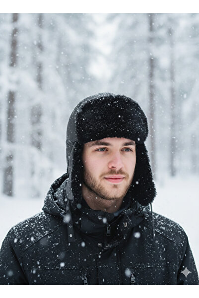 hoaryage Unisex 100% Sheepskin Pilot Hat, Kalpak with Snap Fasteners