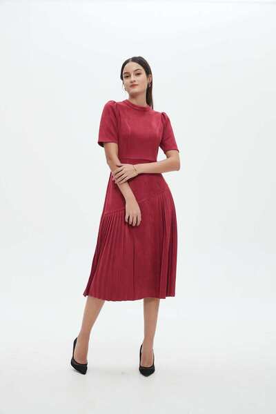 Nichii Bordeaux Solid Midi A-Line Dress