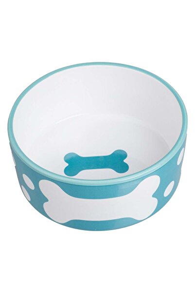 OEM Dolomite bowl for pet water or food, white and turquoise, with a pattern