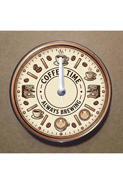 BK Design Kahve Temalı Magnet Saat Buzdolabı Süsü Duvar Saati 10,5cm MS9009
