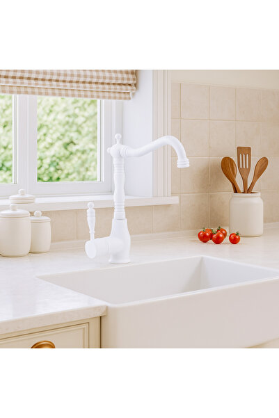 banyosepeti Valent Matte White Kitchen Sink Faucet – 360 °   Rotating Spout, ...