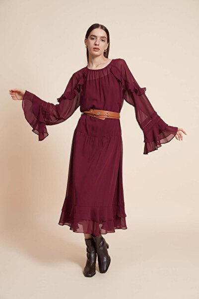 Yola Long Sleeve Midi Dress with Waist Belt