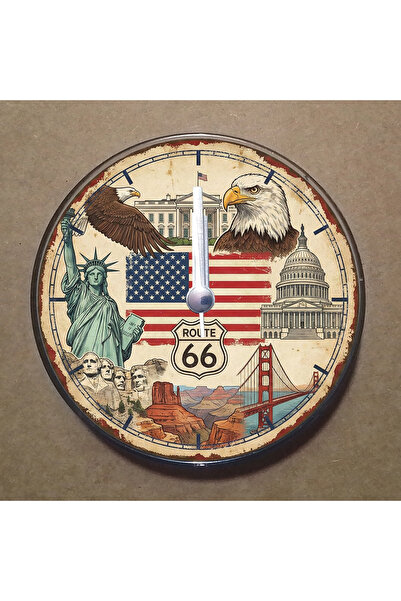 BK Design Amerika Temalı Magnet Saat Buzdolabı Süsü Duvar Saati 10,5cm MS3001