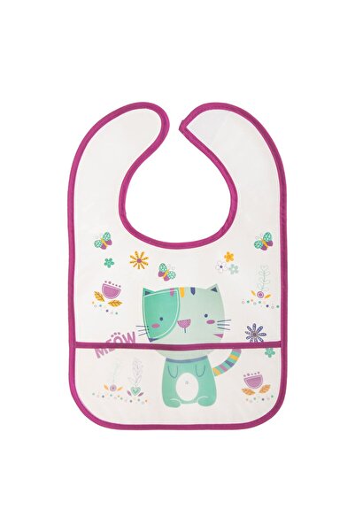 OEM Bib with food collector pocket, transparent with fuchsia border and mint ...