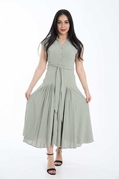 Nichii Green Plain Midi Belted Dress