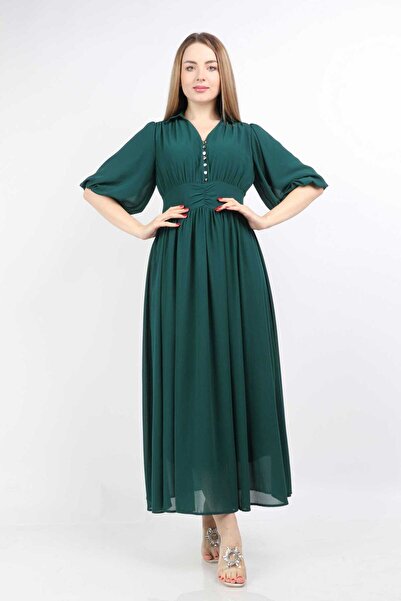 Nichii Green Solid Maxi 3/4-Sleeve Dress