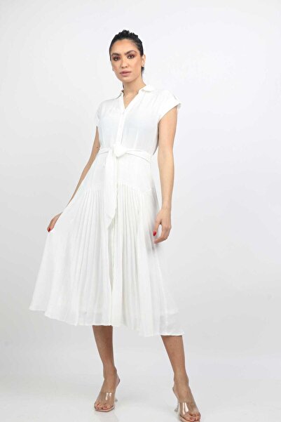 Nichii Green Plain Midi Belted Dress