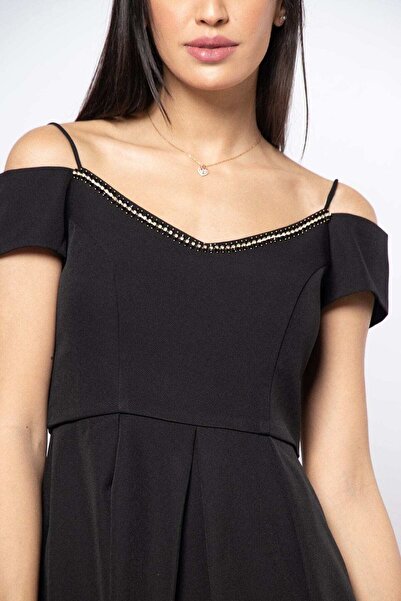 Nichii Black Solid Midi Off-Shoulder Dress