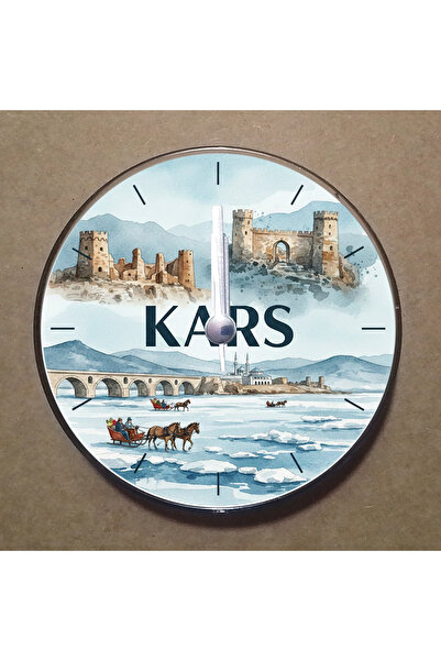 BK Design Kars Temalı Magnet Saat Buzdolabı Süsü Duvar Saati 10,5cm MS1045
