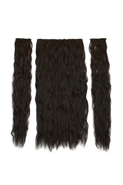 Zeysum 3 lü Set - Koyu Kahverengi Yarımay Saç Su Dalgalı Çıtçıtlı Ekstra Yoğu...