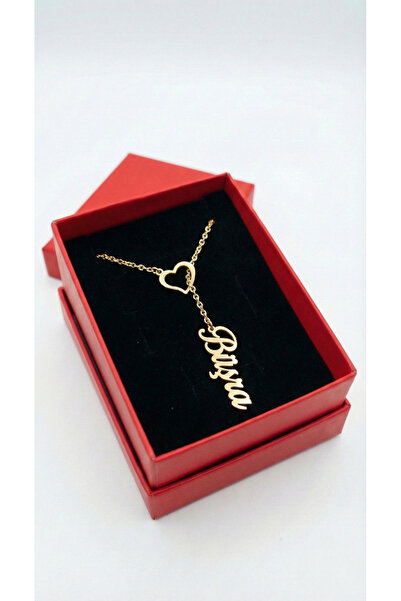 NİŞANTAŞI GÜMÜŞ 925 ayar Gümüş Kalpli Büşra İsimli Altın Kaplama Kolye