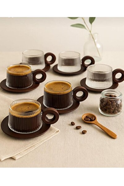 MİMOZA PARK 12 Parça Kahve Çay Fincan Seti – 250 Akasya Kulplu & Tabaklı, Min...