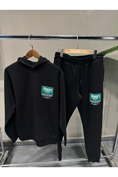 Black Island Men Printed Hooded Tracksuit Set (Hoodie + Joggers) – Cotton Ela...