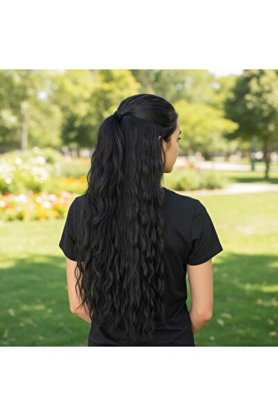 Zeysum 3 lü Set - Siyah Yarımay Saç Su Dalgalı Çıtçıtlı Ekstra Yoğun Postiş 6...