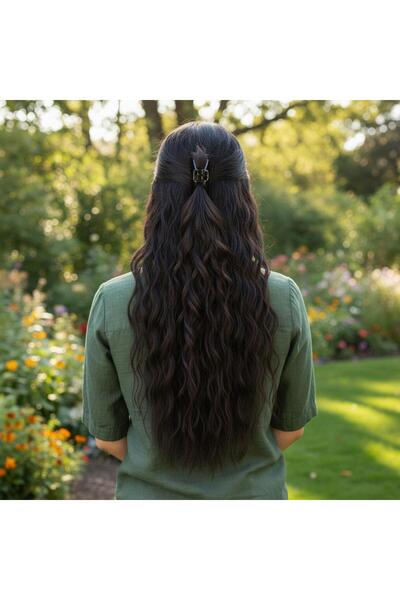 Zeysum 3 lü Set - Kahverengi Yarımay Saç Su Dalgalı Çıtçıtlı Ekstra Yoğun Pos...