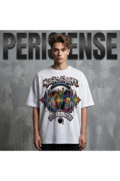 PERISENSE Unisex Music Is Life Printed Premium Combed Cotton Oversized T-Shirt