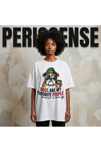 PERISENSE Unisex Dogs Are My Favorite People Printed Premium Combed Cotton Ov...