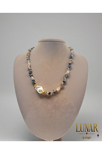 LUNAR by Duygu Rutil Kuvars & Barok İnci Detaylı Kolye