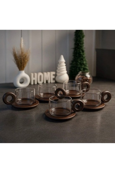 MİMOZA PARK 12 Parça Kahve Çay Fincan Seti – 250 Akasya Kulplu & Tabaklı, Min...