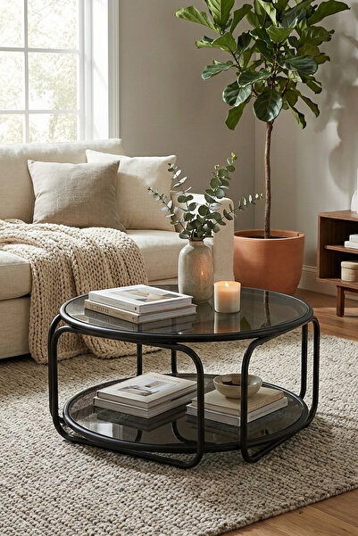 DEKOPRATİK Antares Siyah Orta Sehpa Füme Kırılmaz Cam