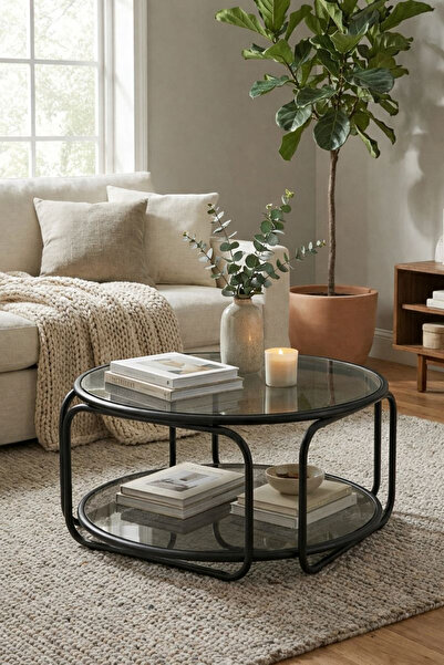 DEKOPRATİK Antares Siyah Orta Sehpa Şeffaf Kırılmaz Cam