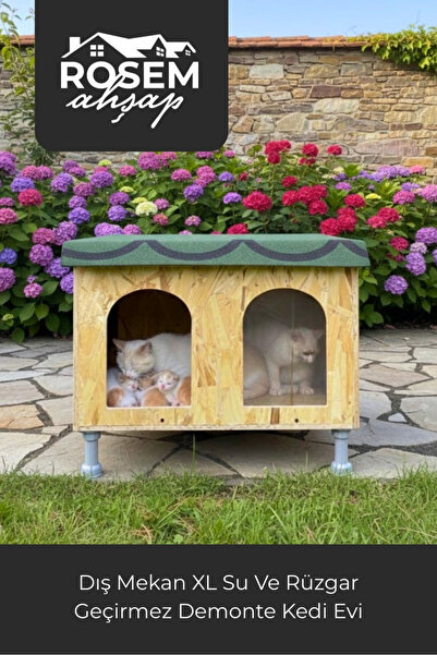 rosem ahsap Dış Mekan XL Su Ve Rüzgar Geçirmez Demonte Kedi Evi Sokak Hayvanl...