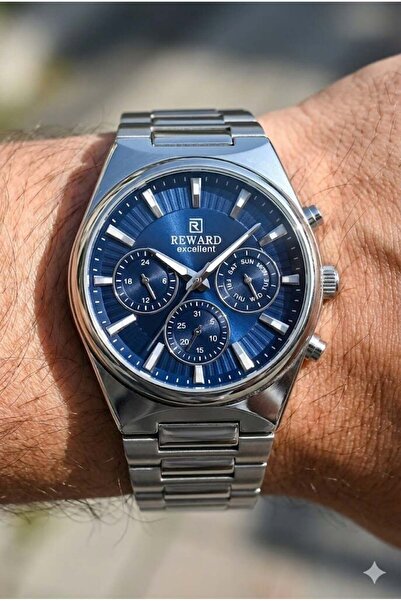 Reward Multifunction Men's Wristwatch |   45mm Steel Case, Navy Blue Dial, St...