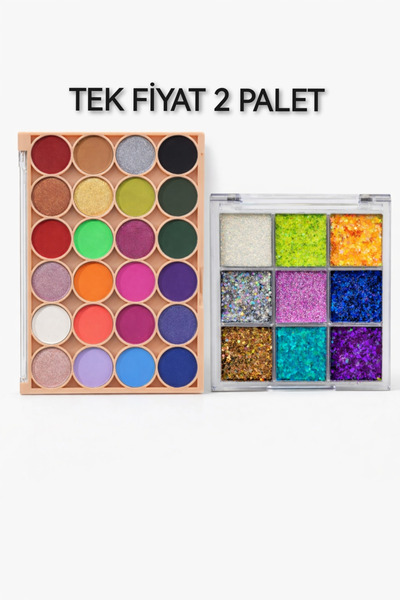 Lesvip's 2'li Göz Farı Paleti 24'lü +9'lu Glitter far paleti