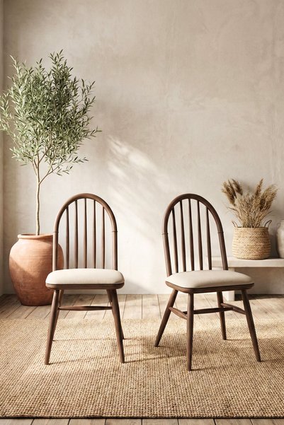 Woodenbend Alex Ceviz Rengi Yuvarlak 100 cm Ahşap Yemek Masası Takımı – Kayın Sandalyeli 4 Kişilik Masa Seti