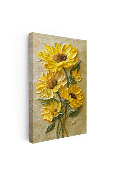 Tablofest Dikey Kanvas Tablo Kabartma Görünümlü Ayçiçekleri Çiçek Tablosu Ev ...
