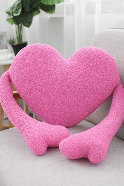 Yastıkland SARILAN KALPLİ PEMBE PELUŞ YASTIK