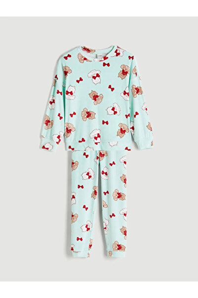 LC Waikiki Кадифена пижама за момиче с кръгло деколте