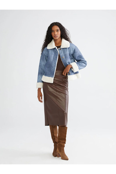 LC Waikiki Shirt Collar Women's Suede Coat