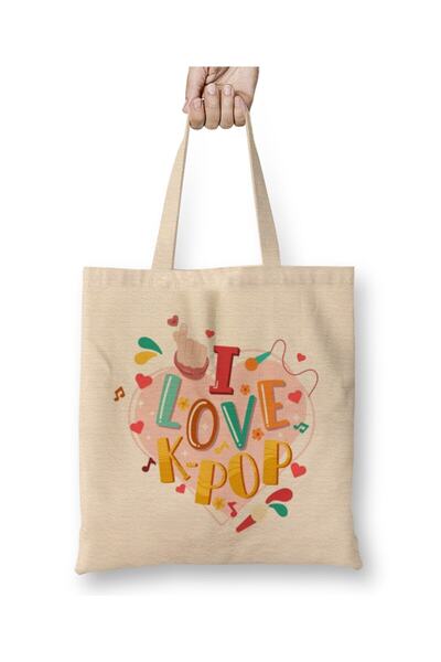 Toyaso I Love My Kpop Korean White Cloth Bag Long Handle Shopping Bag Beach Bag