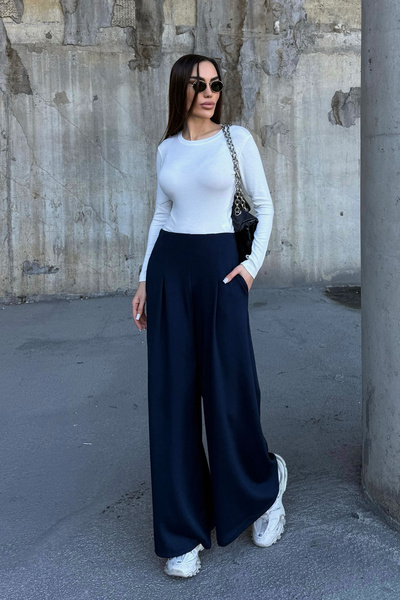 bacc Navy Blue Pocketed Flared Ultra Soft Fabric Trousers Bcdf-25P0001