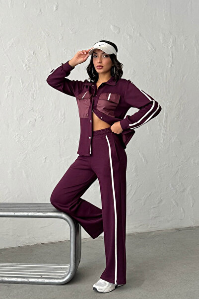 bacc Burgundy Soft Textured Piped Palazzo Pants and Paneled Shirt Bottom Top ...
