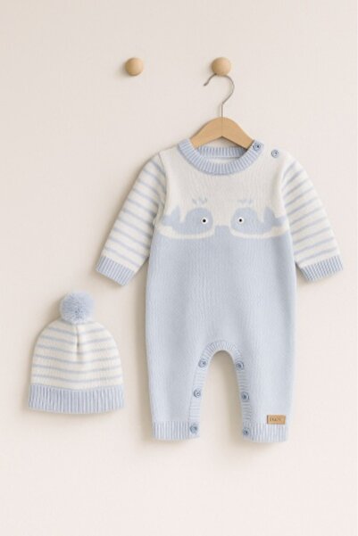 HANNA Salopetă tricotată Uluda cu caciulita - Balenute, albastru