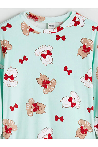 LC Waikiki Turquoise Crew Neck Velvet Girls Pajama Set