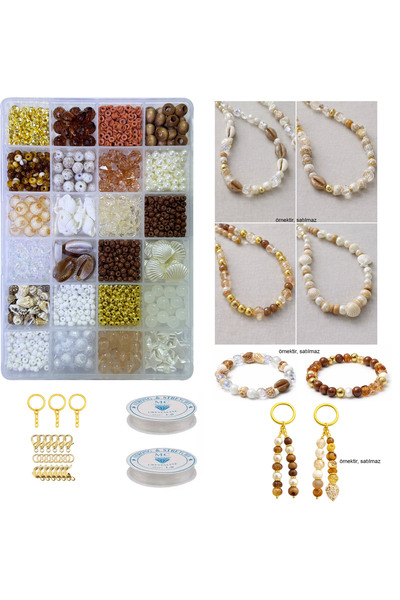 By MO Accessories Seashell & Brown Tones Beaded Keychain - Bracelet - Necklac...