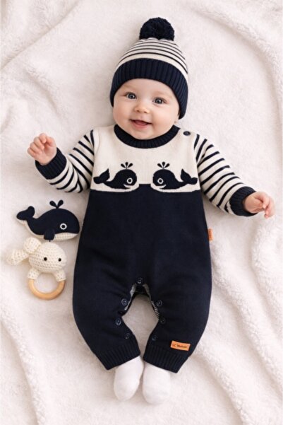 HANNA Salopetă tricotată Uluda cu caciulita - Balenute vesele